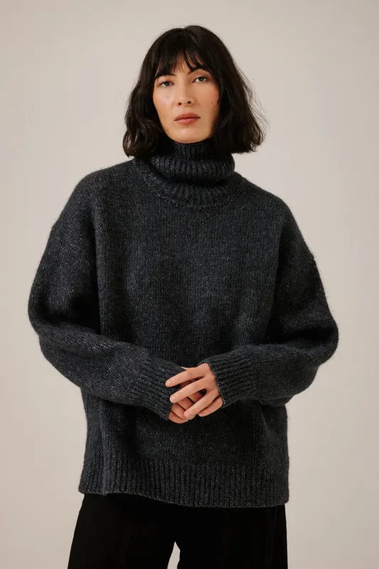 Oversized Alpaca Turtleneck in Dark Navy made by Bare Knitwear