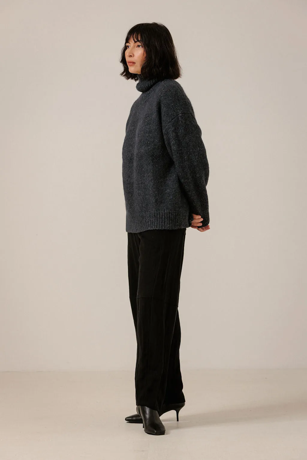 Oversized Alpaca Turtleneck in Dark Navy sold by Bare Knitwear product image thumbnail 2