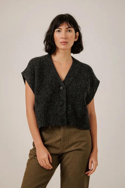 Alpaca Button Down Vest in Basalt made by Bare Knitwear