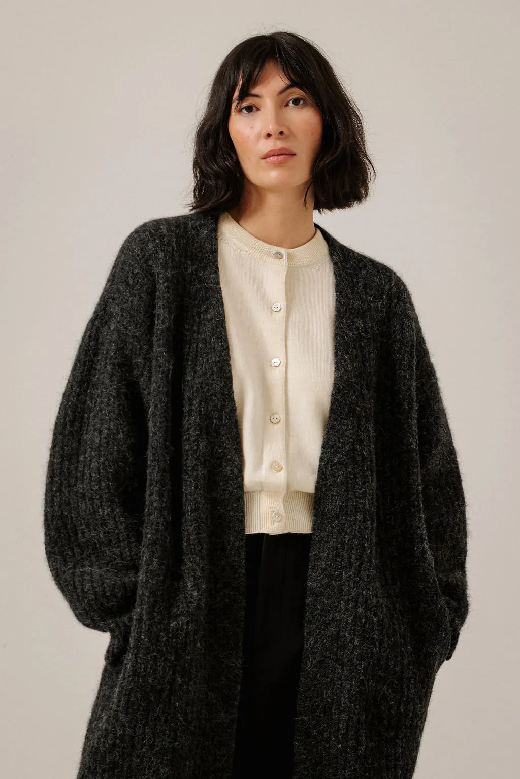 Lofty Alpaca Midi Cardigan in Basalt sold by Bare Knitwear product image thumbnail 4