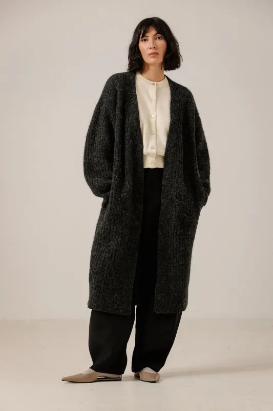 Lofty Alpaca Midi Cardigan in Basalt made by Bare Knitwear