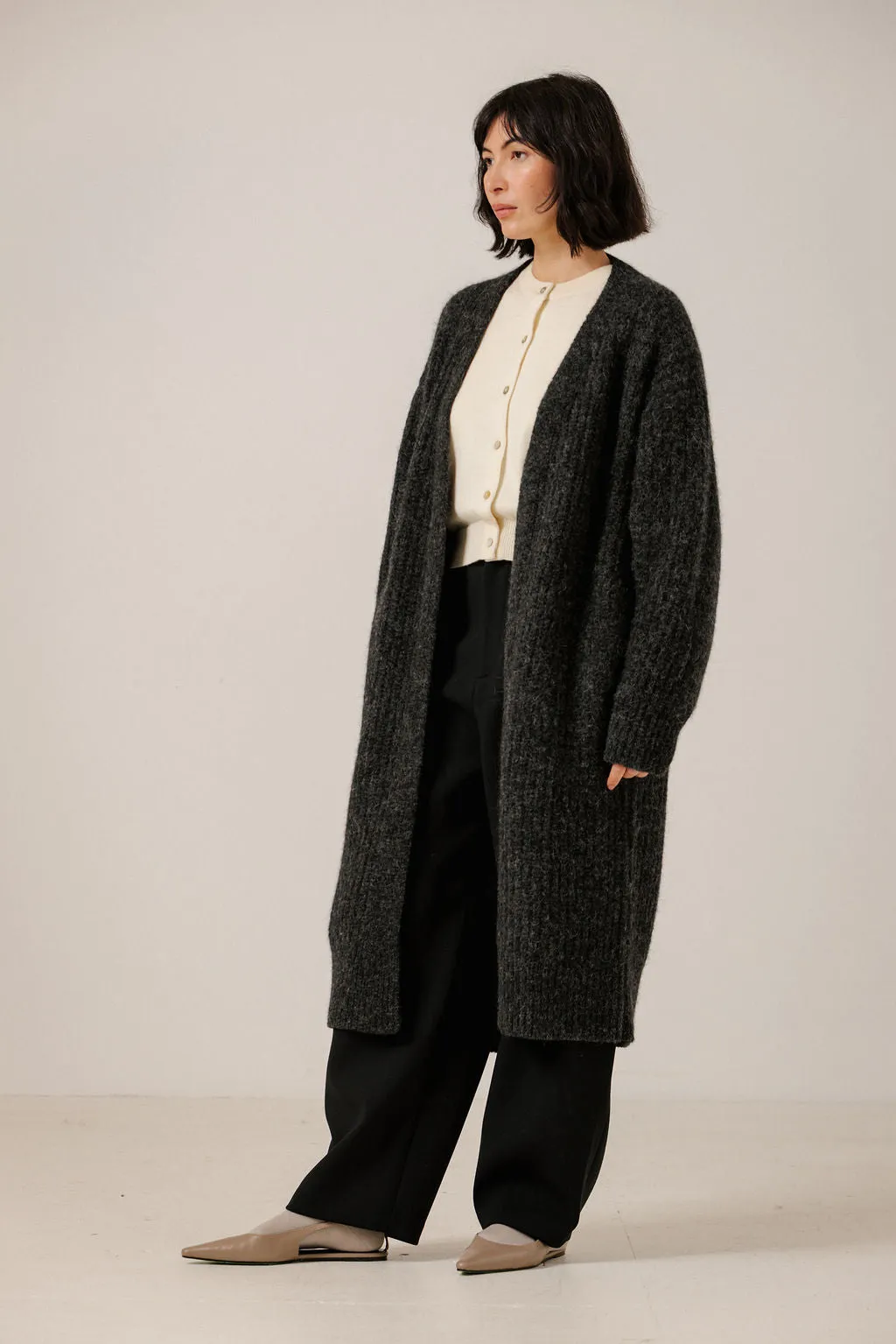 Lofty Alpaca Midi Cardigan in Basalt sold by Bare Knitwear product image thumbnail 2