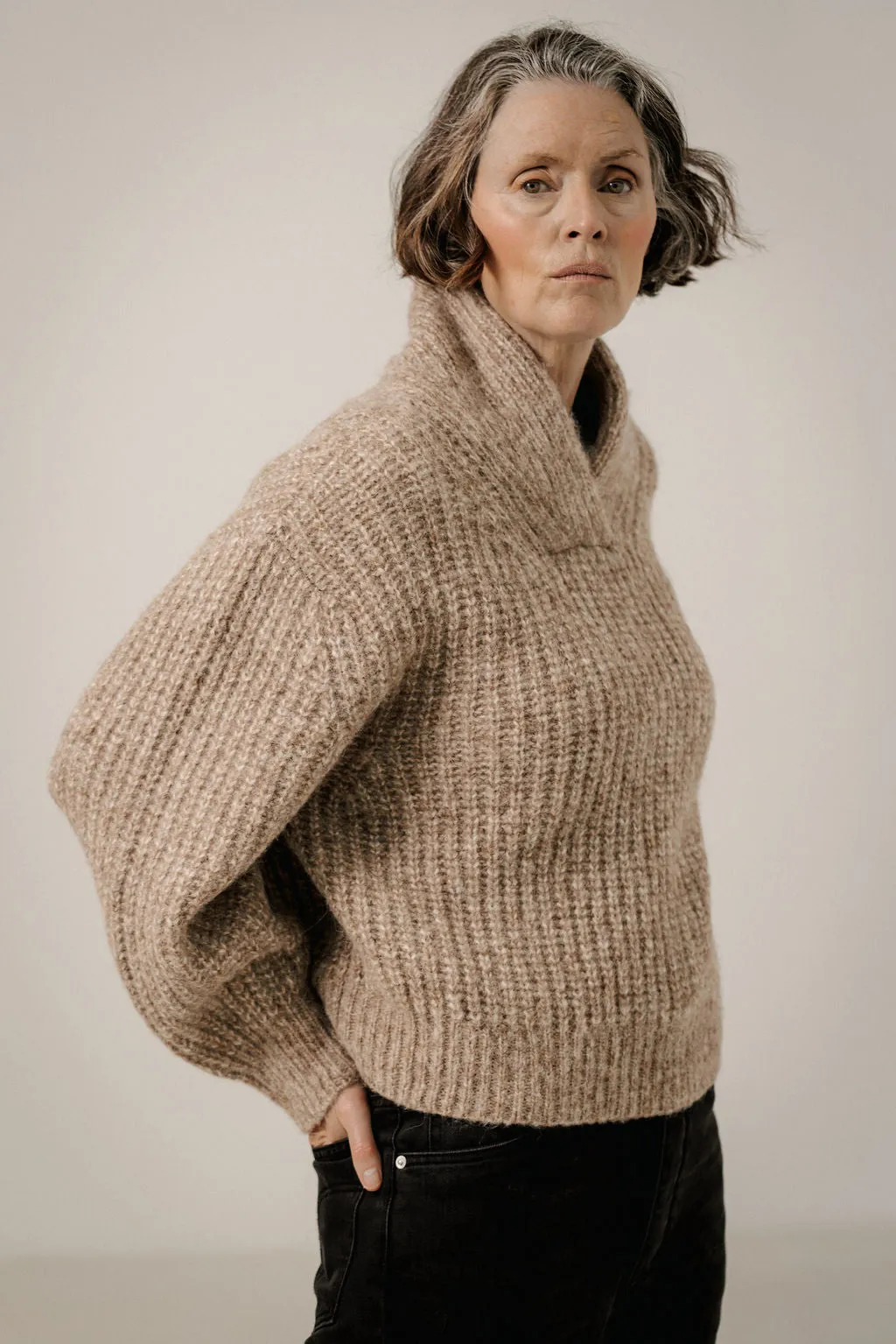 Oversized Shawl Pullover in Dark Fawn sold by Bare Knitwear product image thumbnail 2
