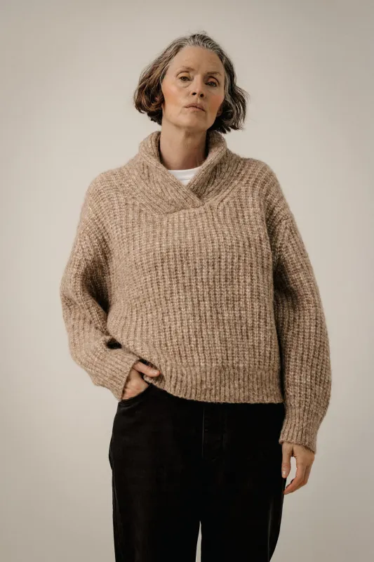 Oversized Shawl Pullover in Dark Fawn made by Bare Knitwear