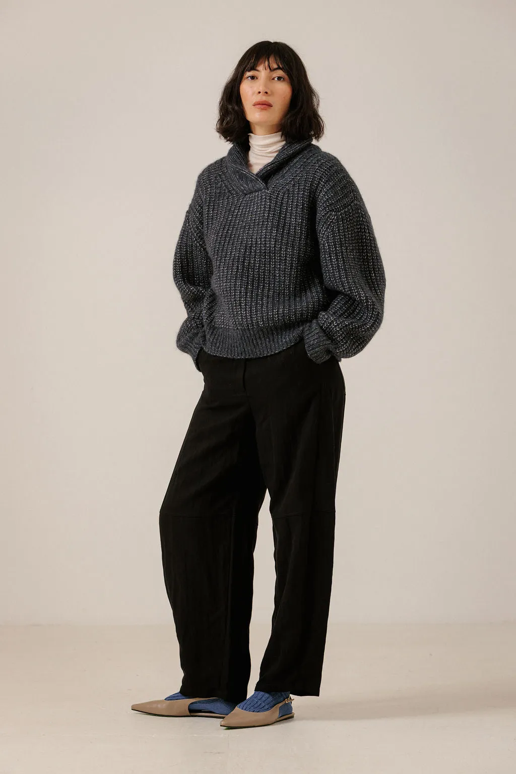 Oversized Shawl Pullover in Dark Navy sold by Bare Knitwear product image thumbnail 2