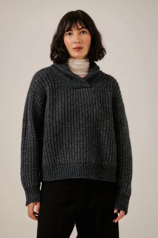 Oversized Shawl Pullover in Dark Navy made by Bare Knitwear