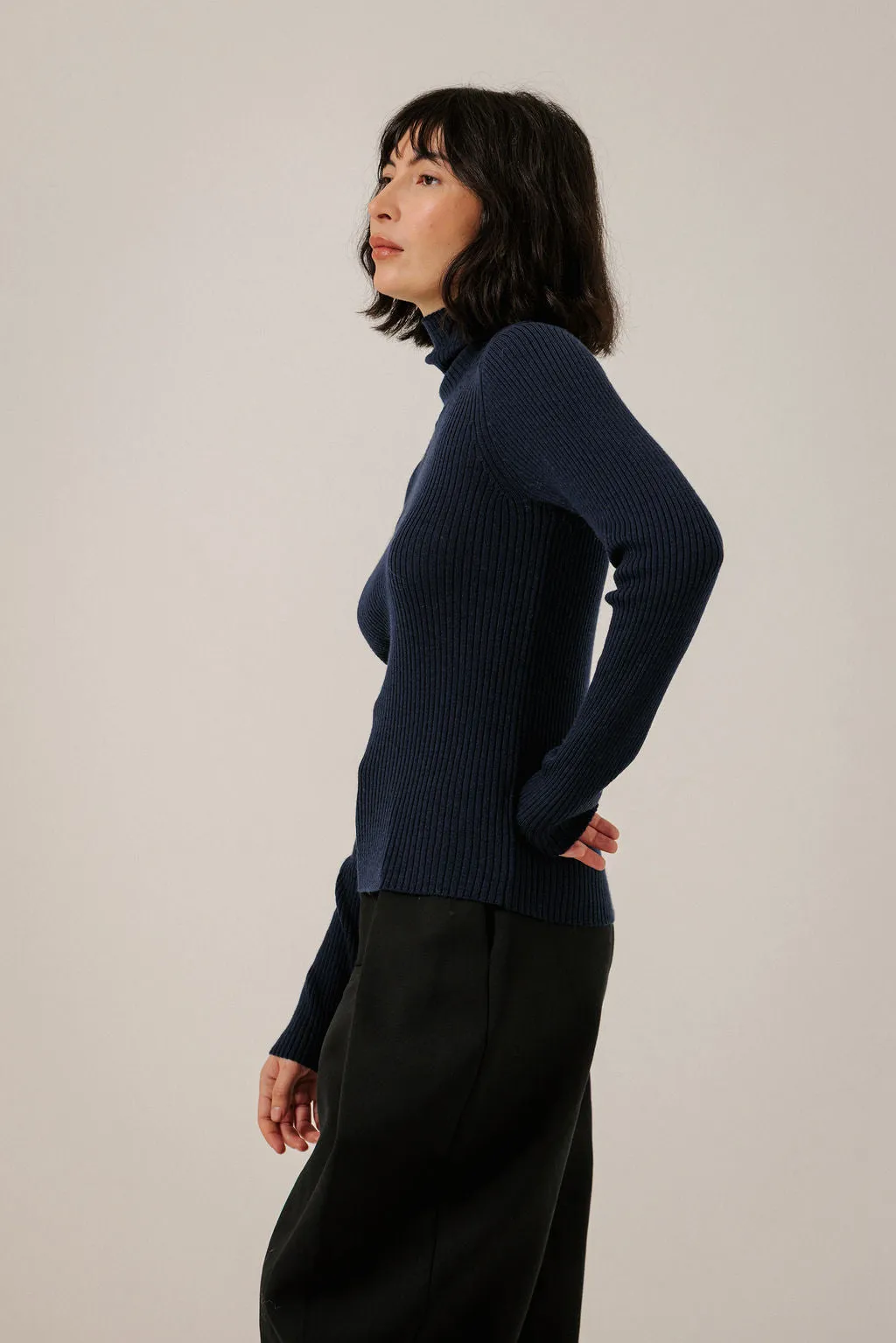 Fine Merino Turtleneck in Navy sold by Bare Knitwear product image thumbnail 2