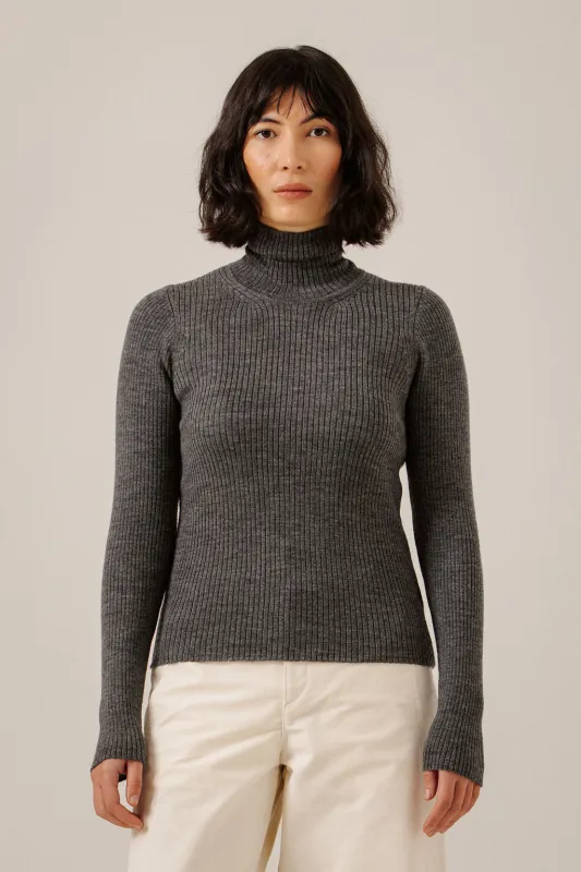 Fine Merino Turtleneck in Charcoal made by Bare Knitwear