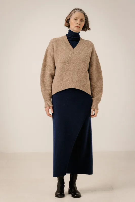 Boxy Alpaca V-Neck in Dark Fawn made by Bare Knitwear
