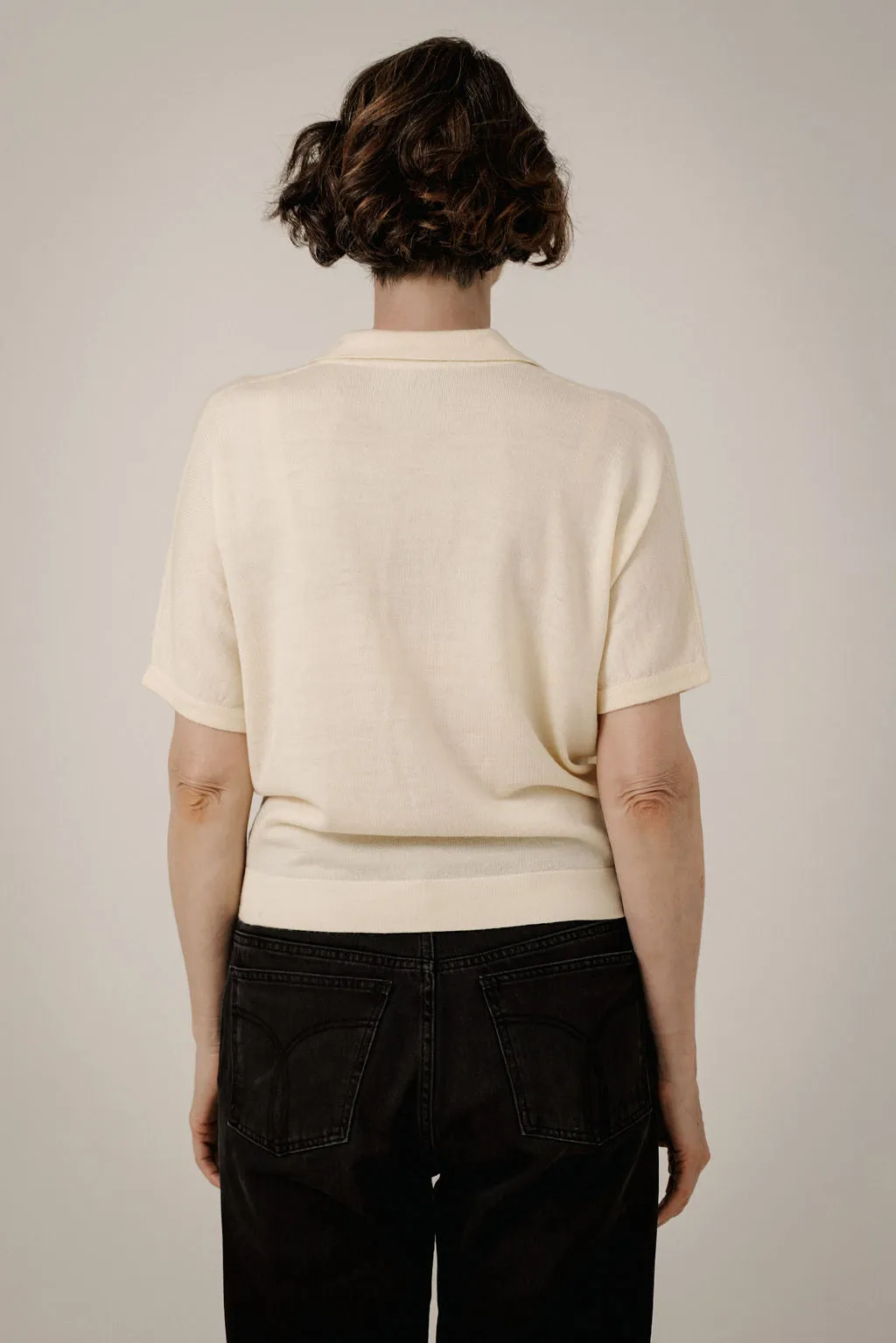 Batwing Merino Polo in Ivory sold by Bare Knitwear product image thumbnail 3