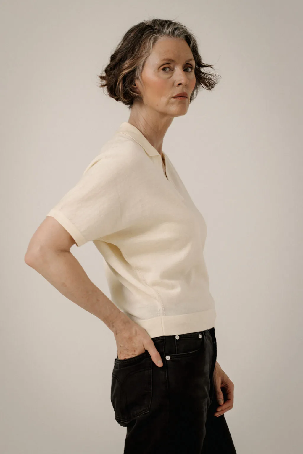 Batwing Merino Polo in Ivory sold by Bare Knitwear product image thumbnail 2