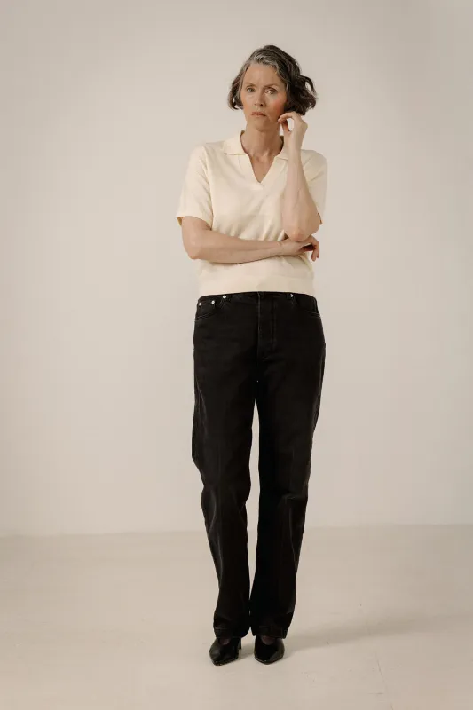 Batwing Merino Polo in Ivory made by Bare Knitwear