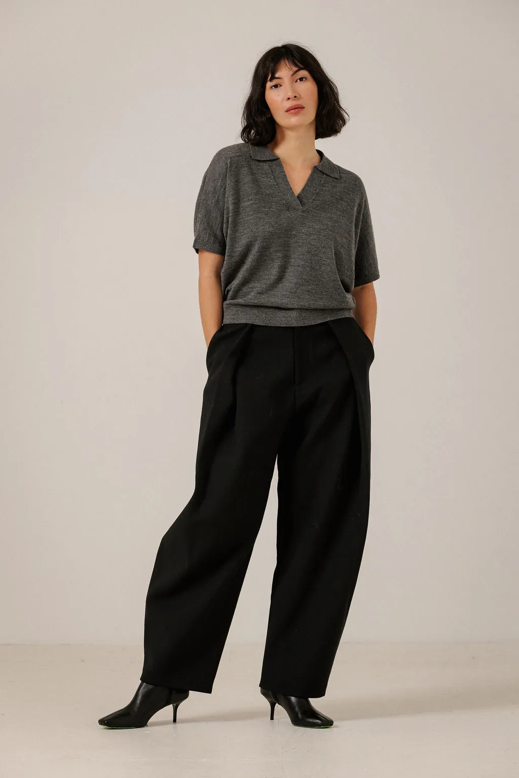 Batwing Merino Polo in Charcoal sold by Bare Knitwear product image thumbnail 3