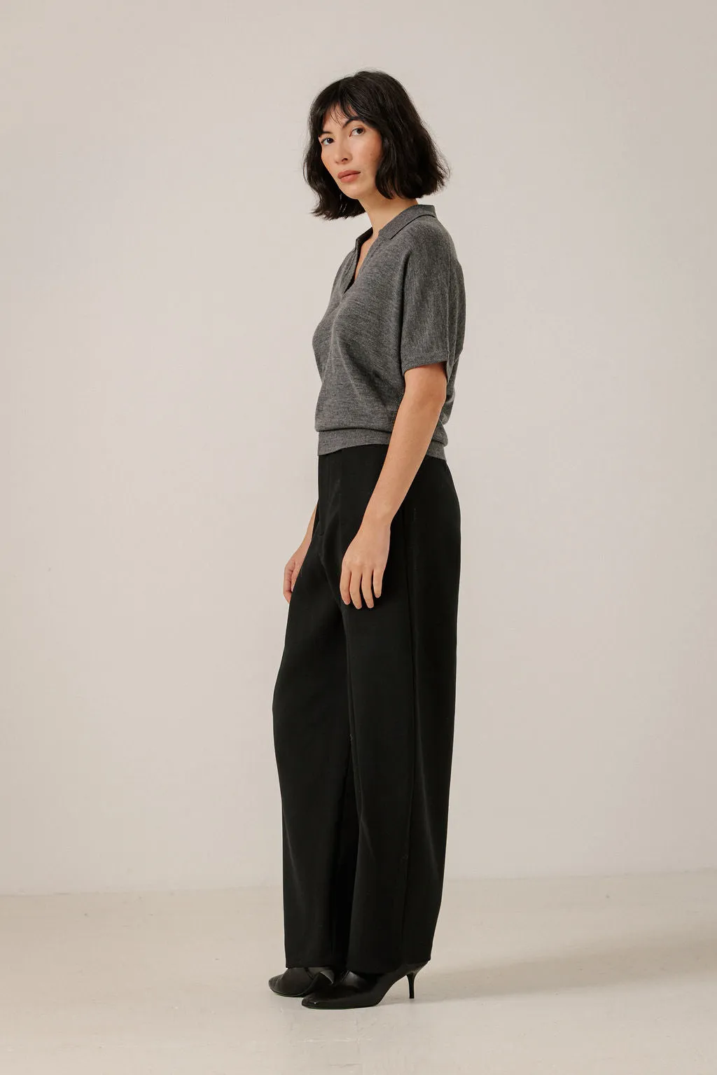 Batwing Merino Polo in Charcoal sold by Bare Knitwear product image thumbnail 2