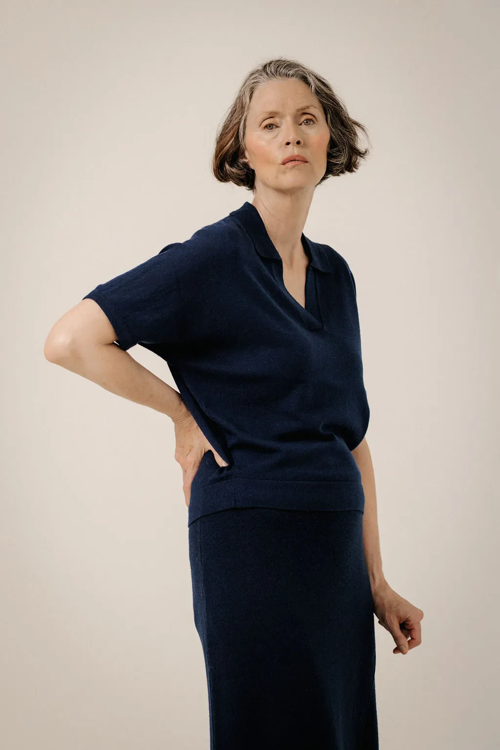 Batwing Merino Polo in Navy sold by Bare Knitwear product image thumbnail 2