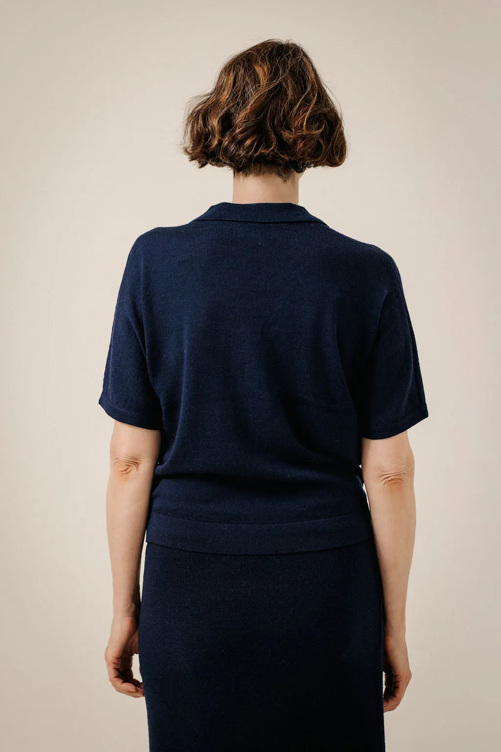 Batwing Merino Polo in Navy sold by Bare Knitwear product image thumbnail 3