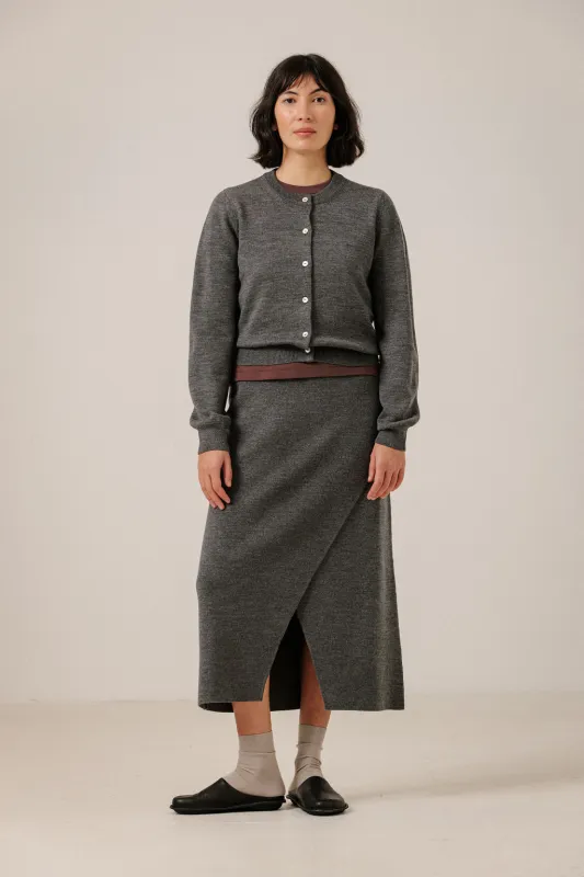 Asymmetric Midi Skirt in Charcoal made by Bare Knitwear