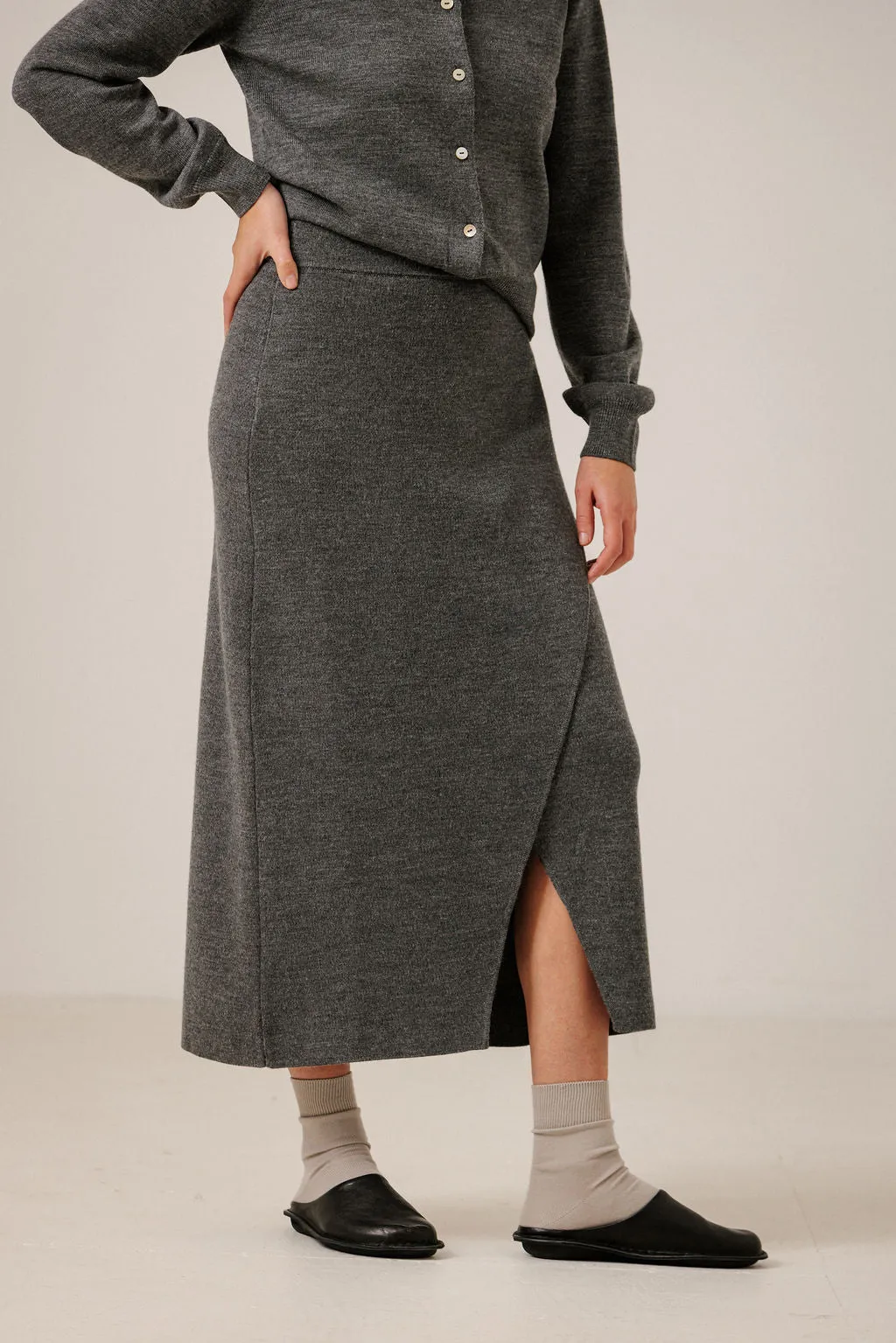 Asymmetric Midi Skirt in Charcoal sold by Bare Knitwear product image thumbnail 2
