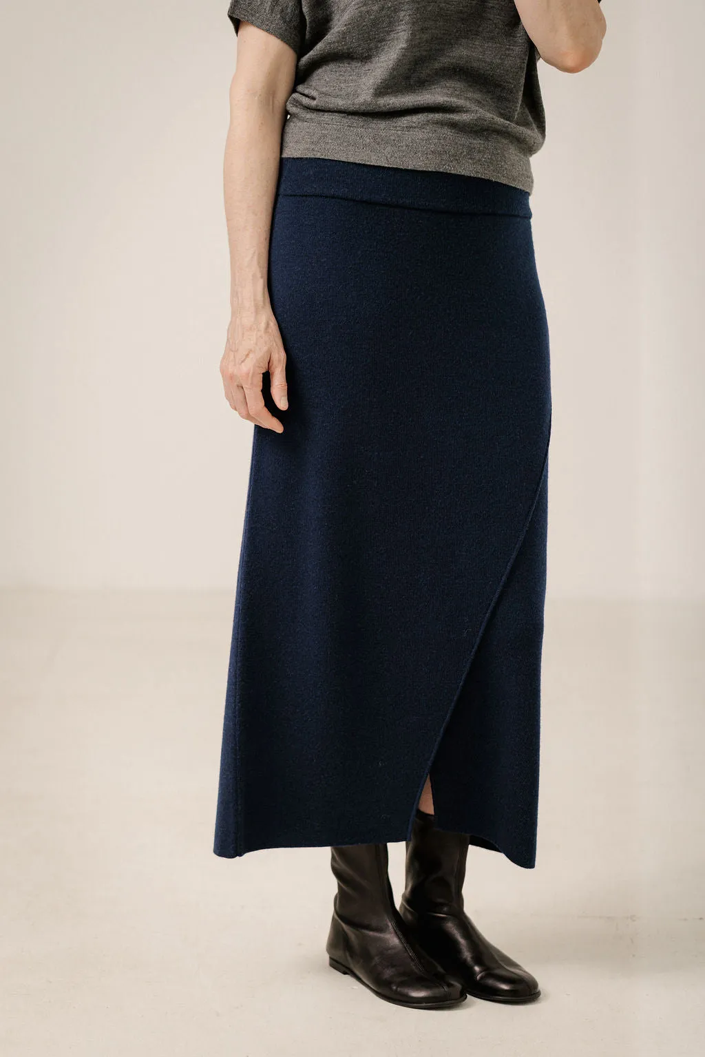 Asymmetric Midi Skirt in Navy sold by Bare Knitwear product image thumbnail 2
