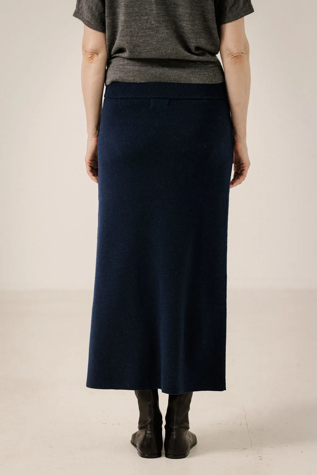 Asymmetric Midi Skirt in Navy sold by Bare Knitwear product image thumbnail 3
