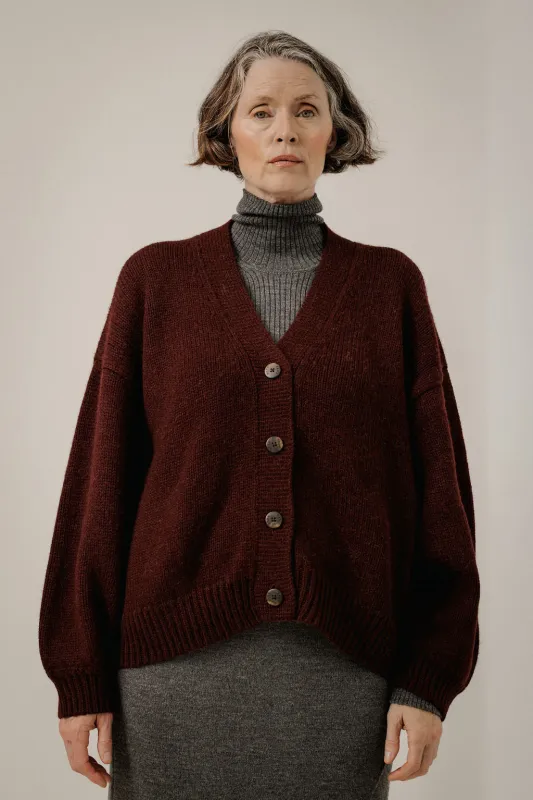 Oversized Alpaca Cardigan in Deep Maroon made by Bare Knitwear