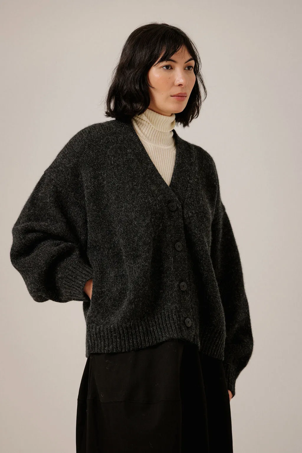 Oversized Alpaca Cardigan in Basalt sold by Bare Knitwear product image thumbnail 2
