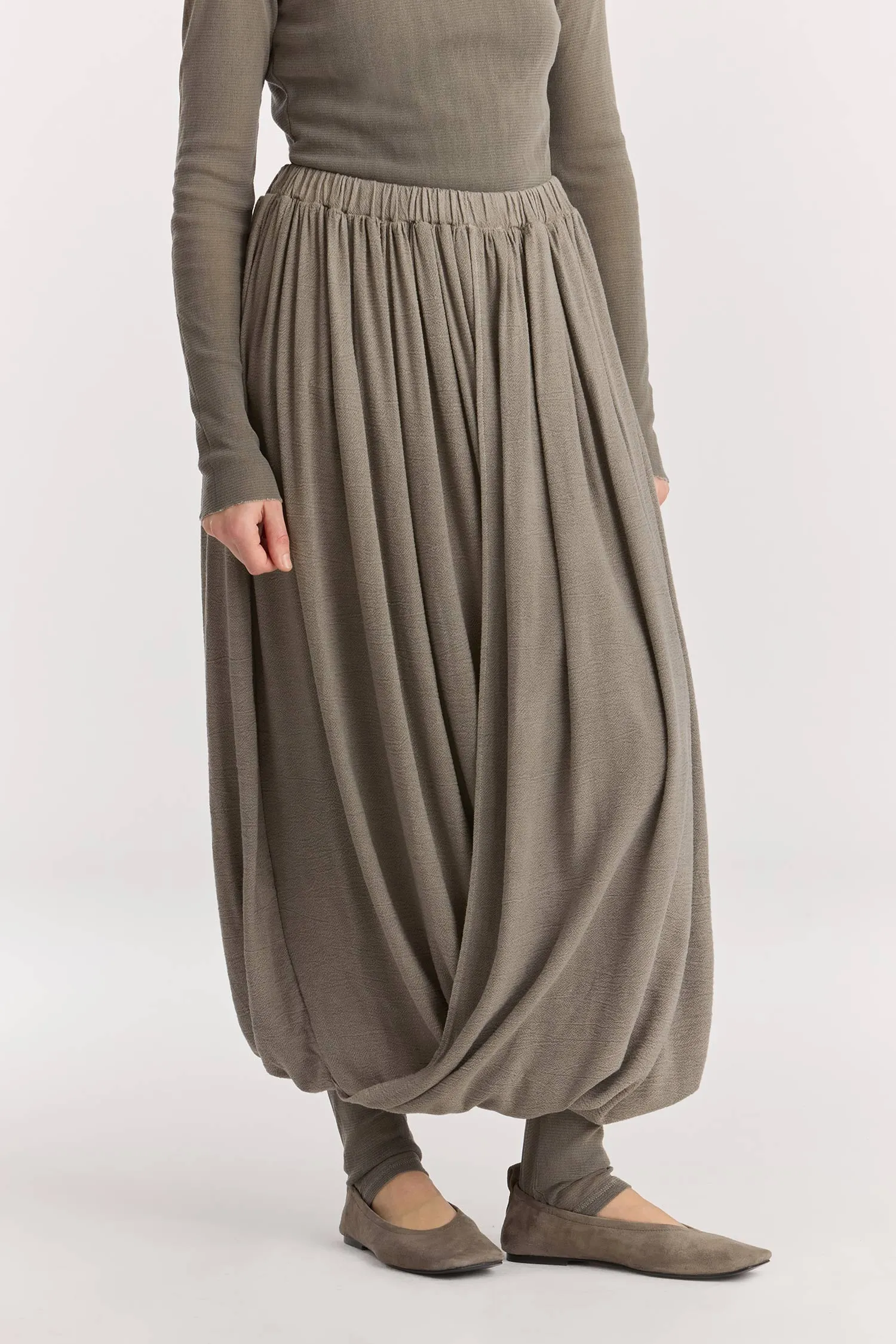 DOUBLE-LAYERED DRAPY SKIRT / DK. STONE sold by Black Crane product image thumbnail 3