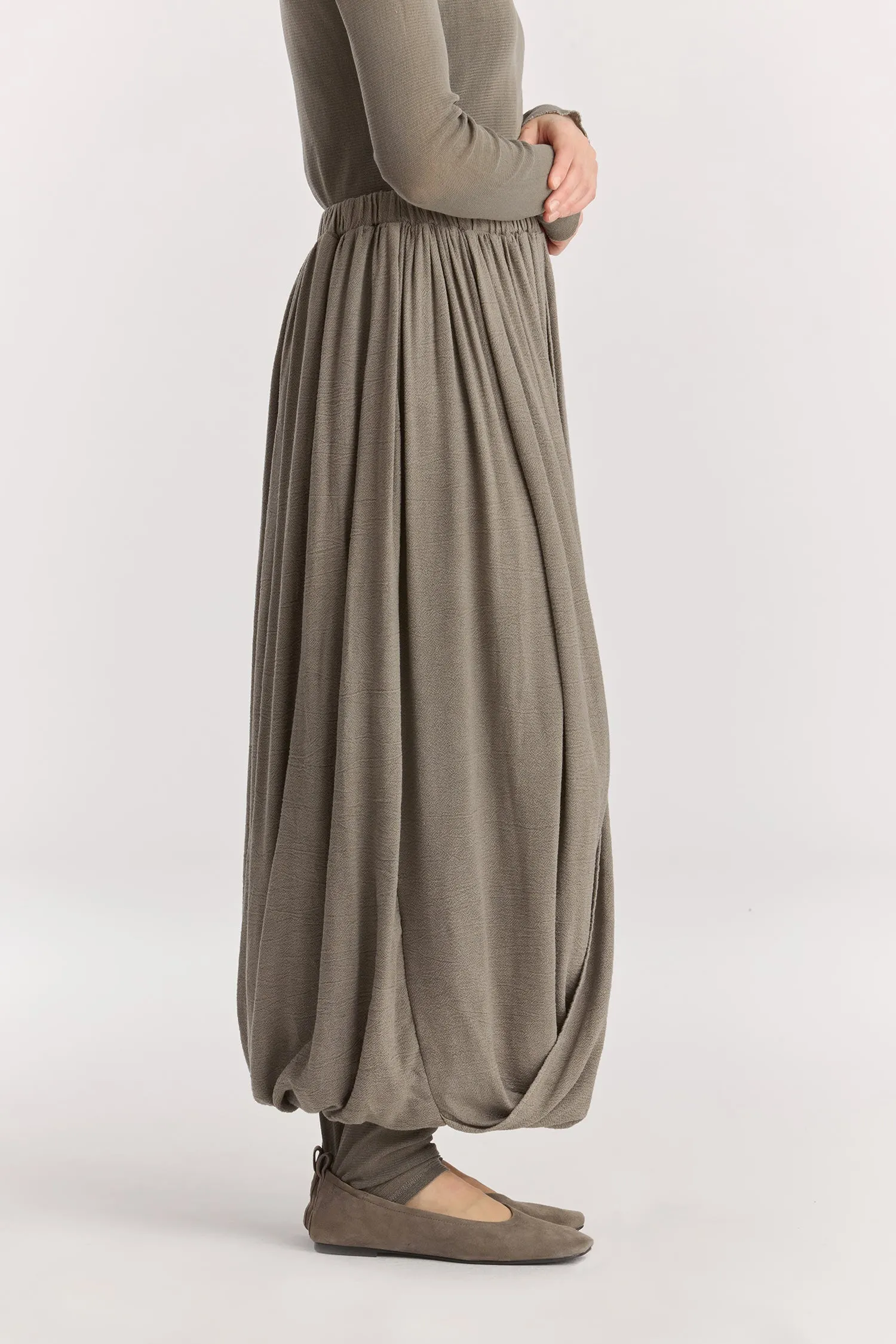 DOUBLE-LAYERED DRAPY SKIRT / DK. STONE sold by Black Crane product image thumbnail 4