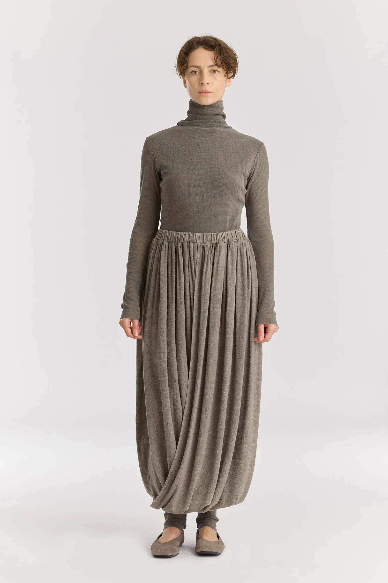 DOUBLE-LAYERED DRAPY SKIRT / DK. STONE sold by Black Crane