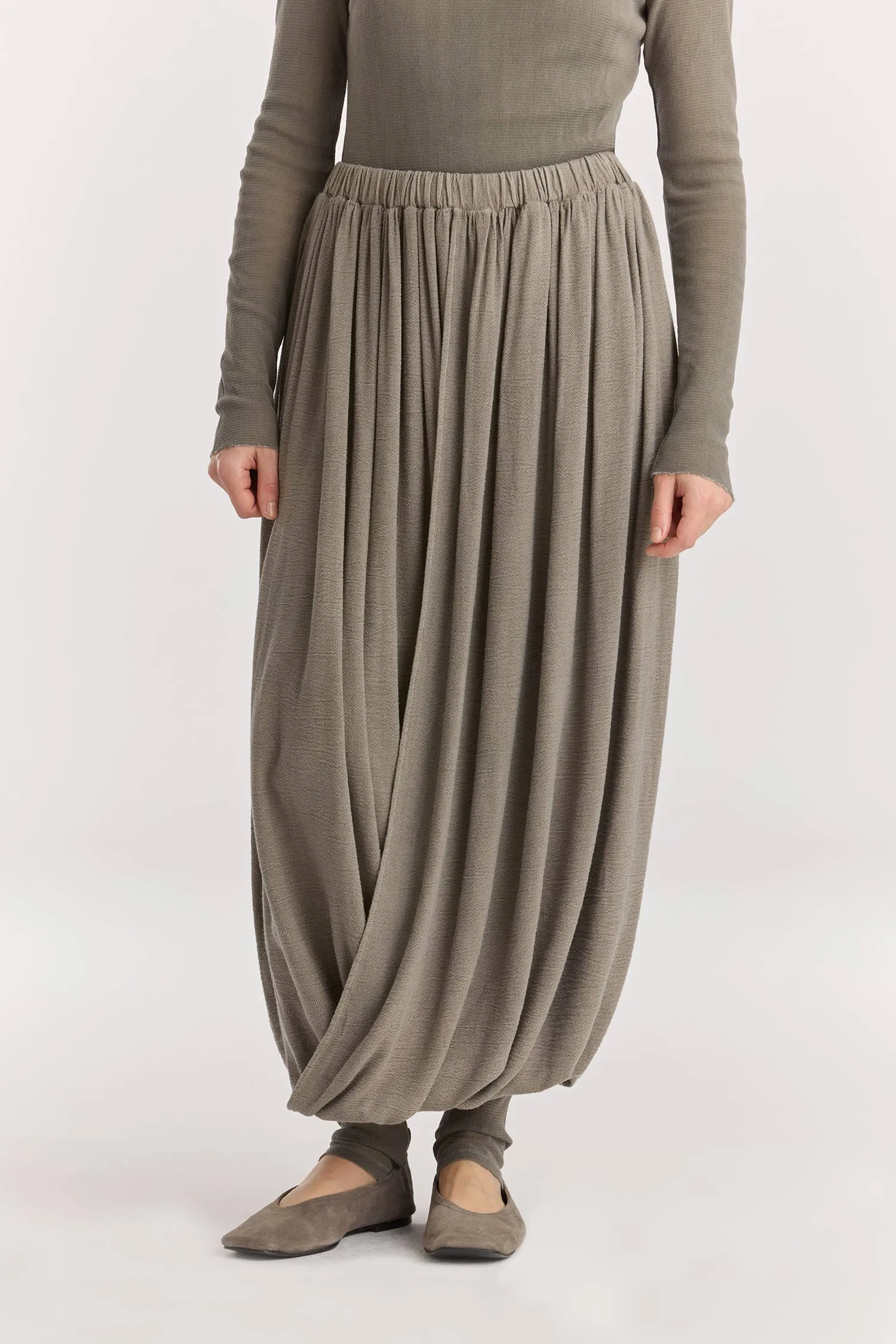 DOUBLE-LAYERED DRAPY SKIRT / DK. STONE sold by Black Crane product image thumbnail 2