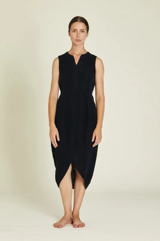 LINEN LEAF DRESS / BLACK / L-LFD26 made by Black Crane
