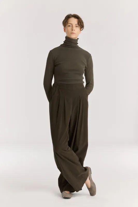 WIDE PLEATED PANTS / DK. FOREST / BC-LWP05 made by Black Crane