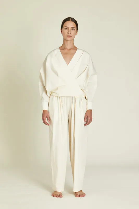 STRAIGHT DRAPED PANTS / CREAM / OCP-SD05 made by Black Crane