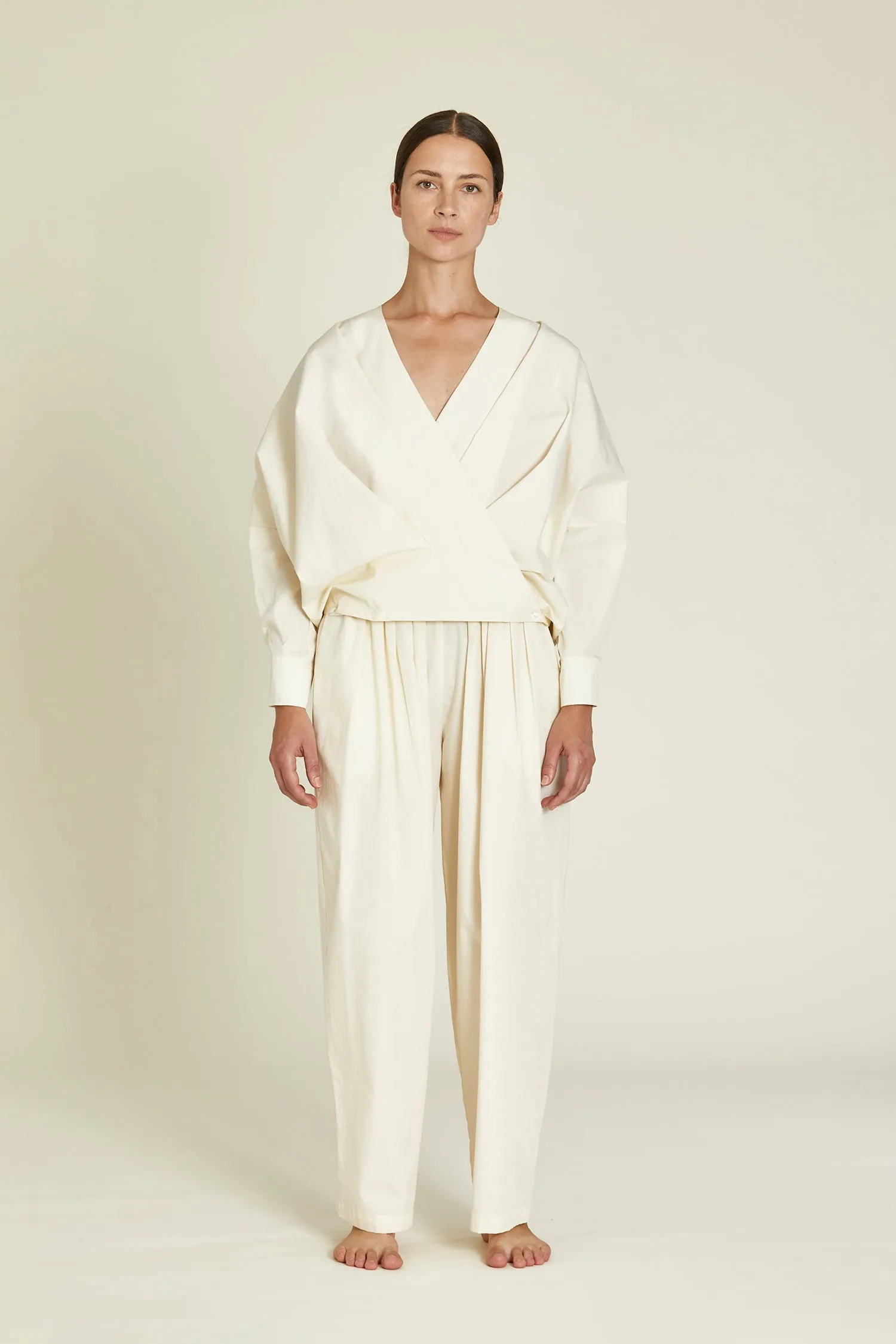 STRAIGHT DRAPED PANTS / CREAM / OCP-SD05 sold by Black Crane