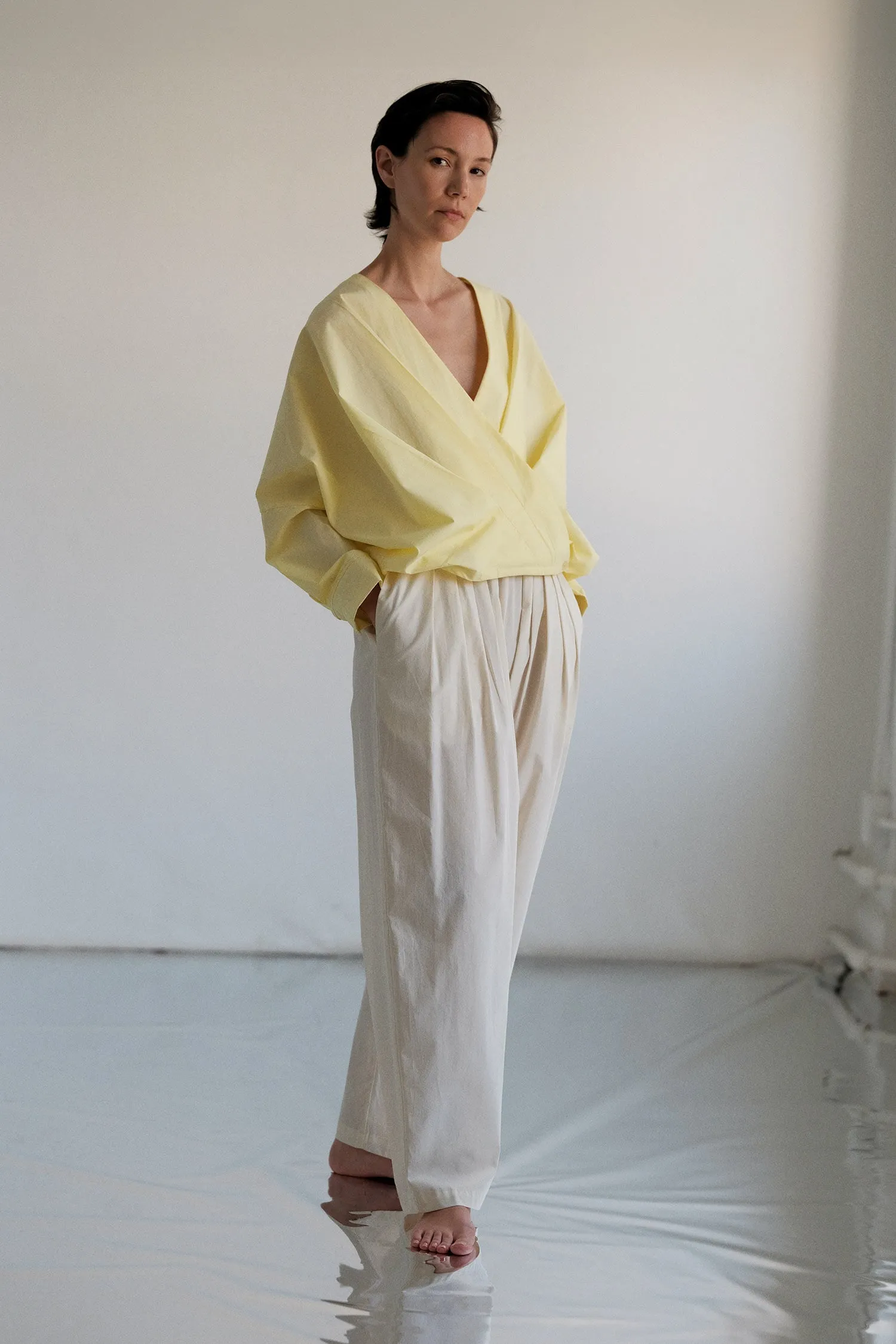 STRAIGHT DRAPED PANTS / CREAM / OCP-SD05 sold by Black Crane product image thumbnail 2