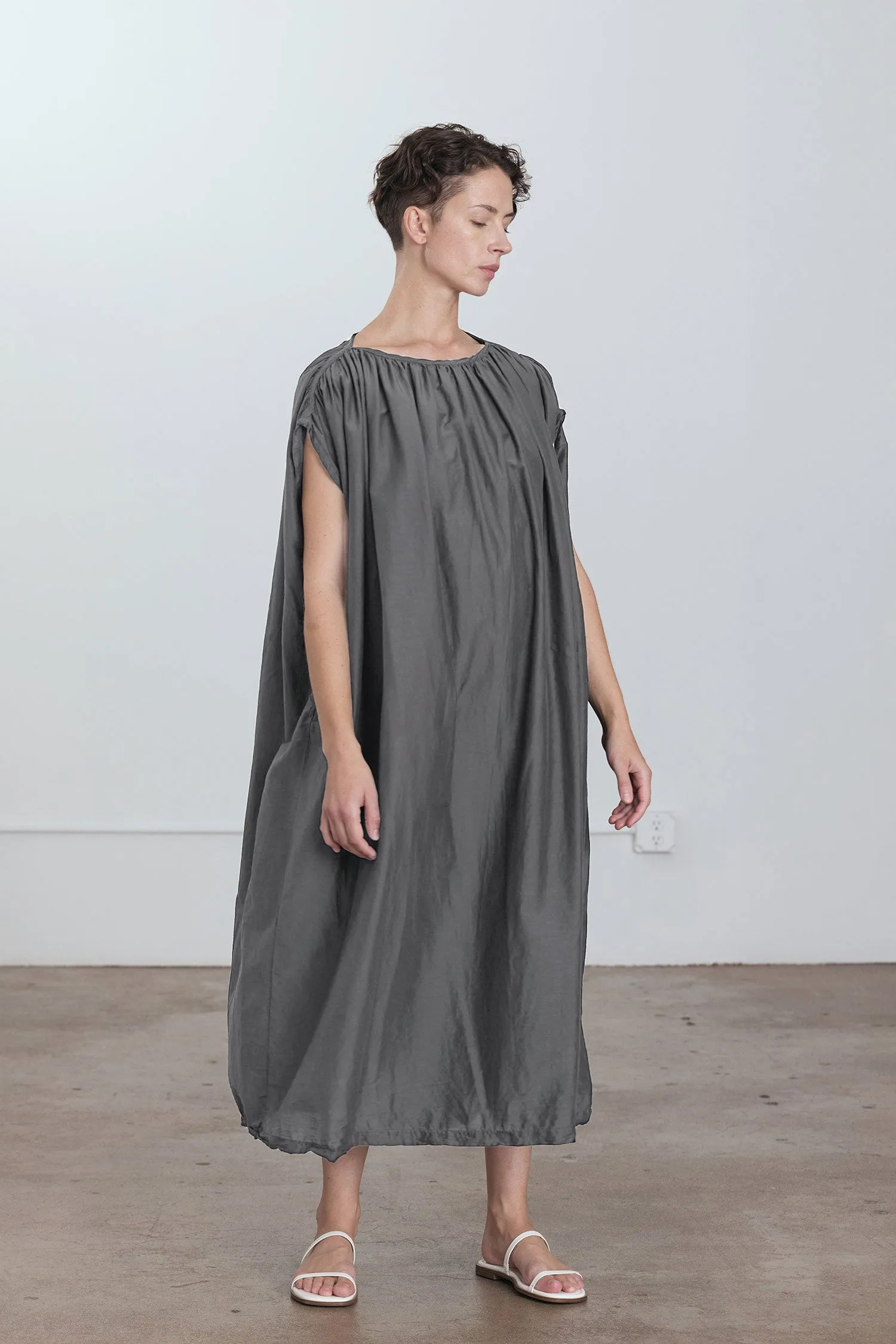SILK COTTON MONT BLANC DRESS / STONE / SC-MD09 sold by Black Crane