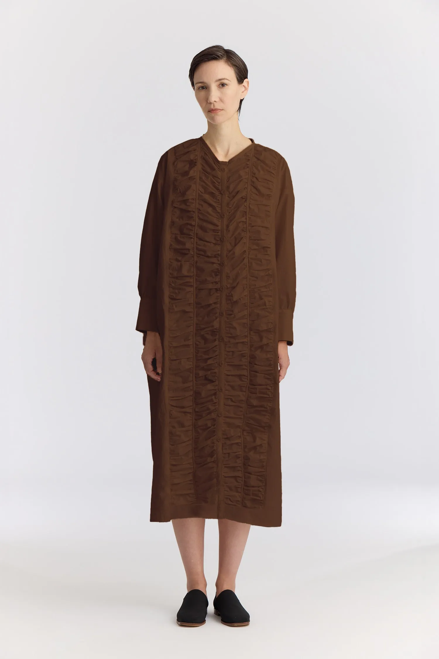 RUFFLED DRESS / CACAO / CK-FRD06 sold by Black Crane