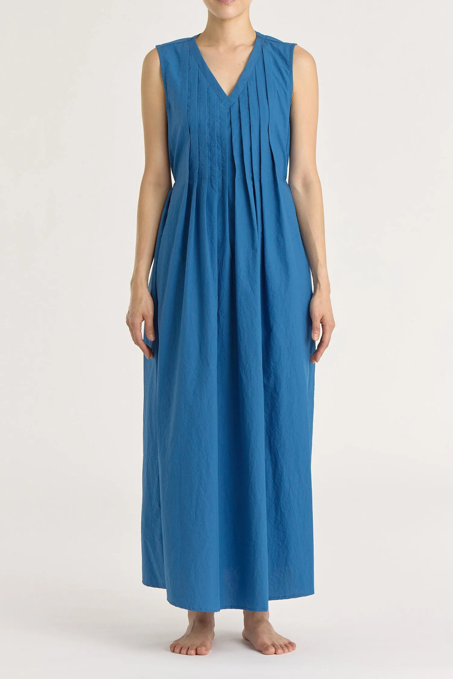 PLEATED V NECK DRESS (V-NECK) / BLUE / C-TVD13 sold by Black Crane product image thumbnail 3