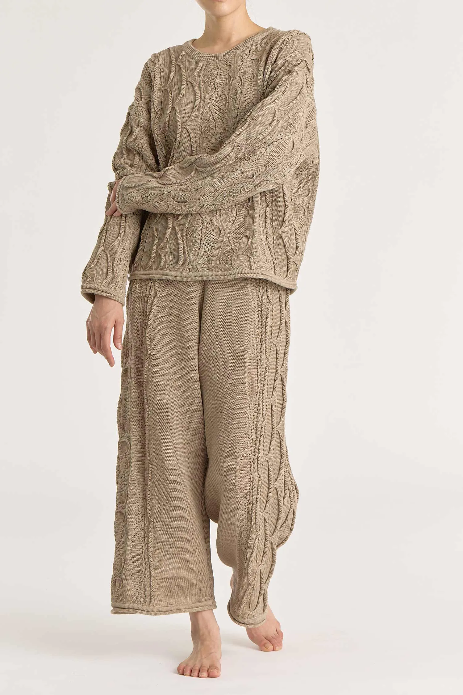 CABLE KNIT PANTS / TAUPE / C-CBP25 sold by Black Crane product image thumbnail 3