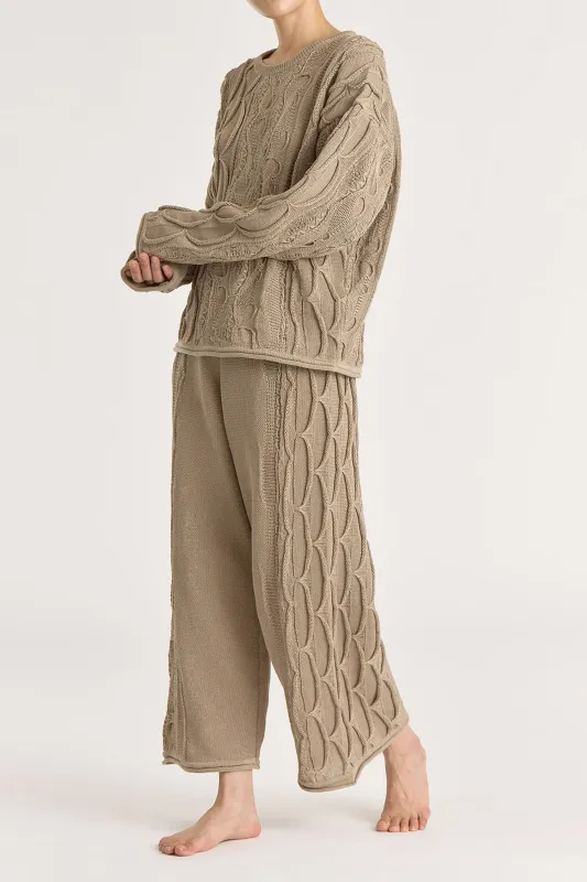CABLE KNIT PANTS / TAUPE / C-CBP25 made by Black Crane