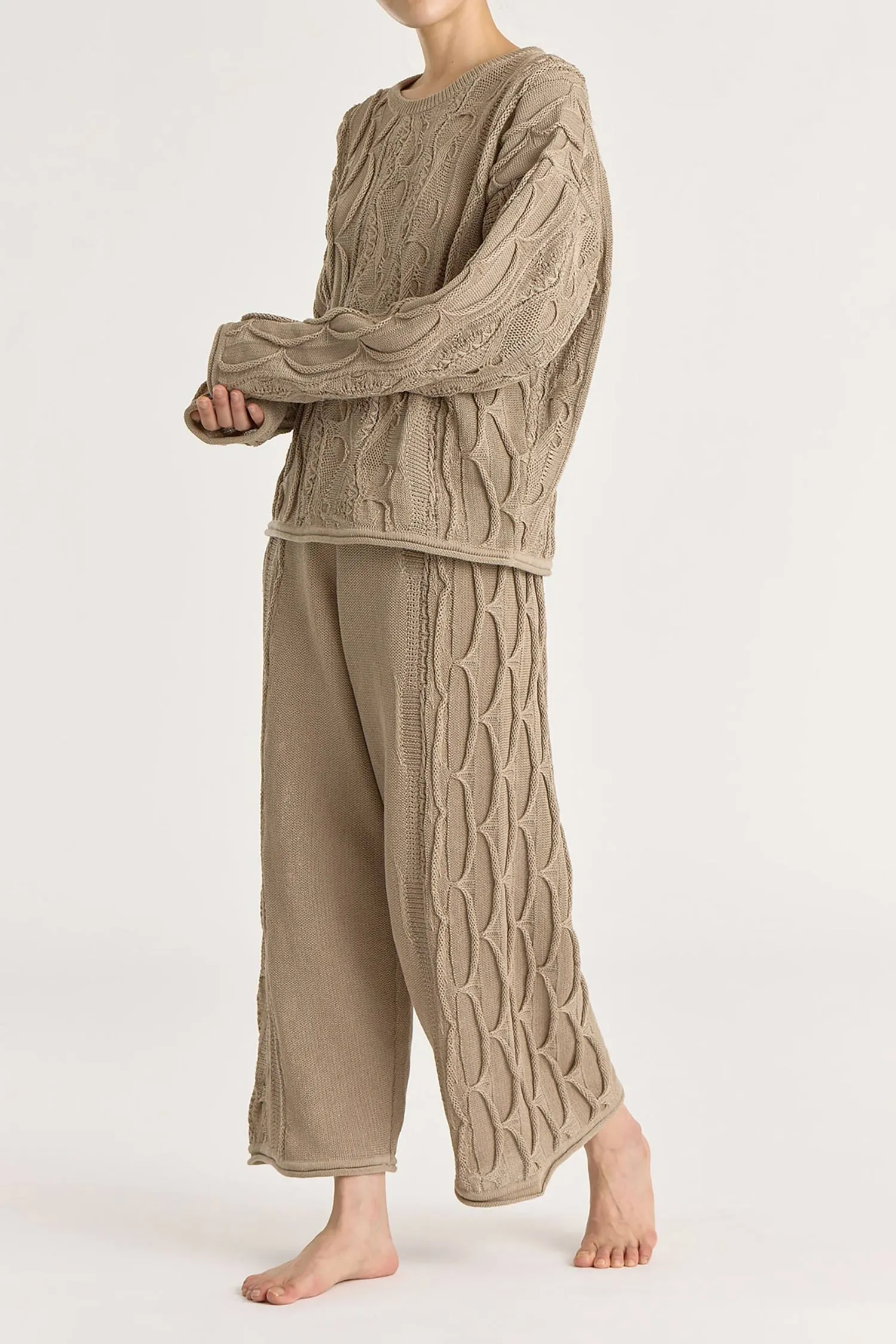 CABLE KNIT PANTS / TAUPE / C-CBP25 sold by Black Crane