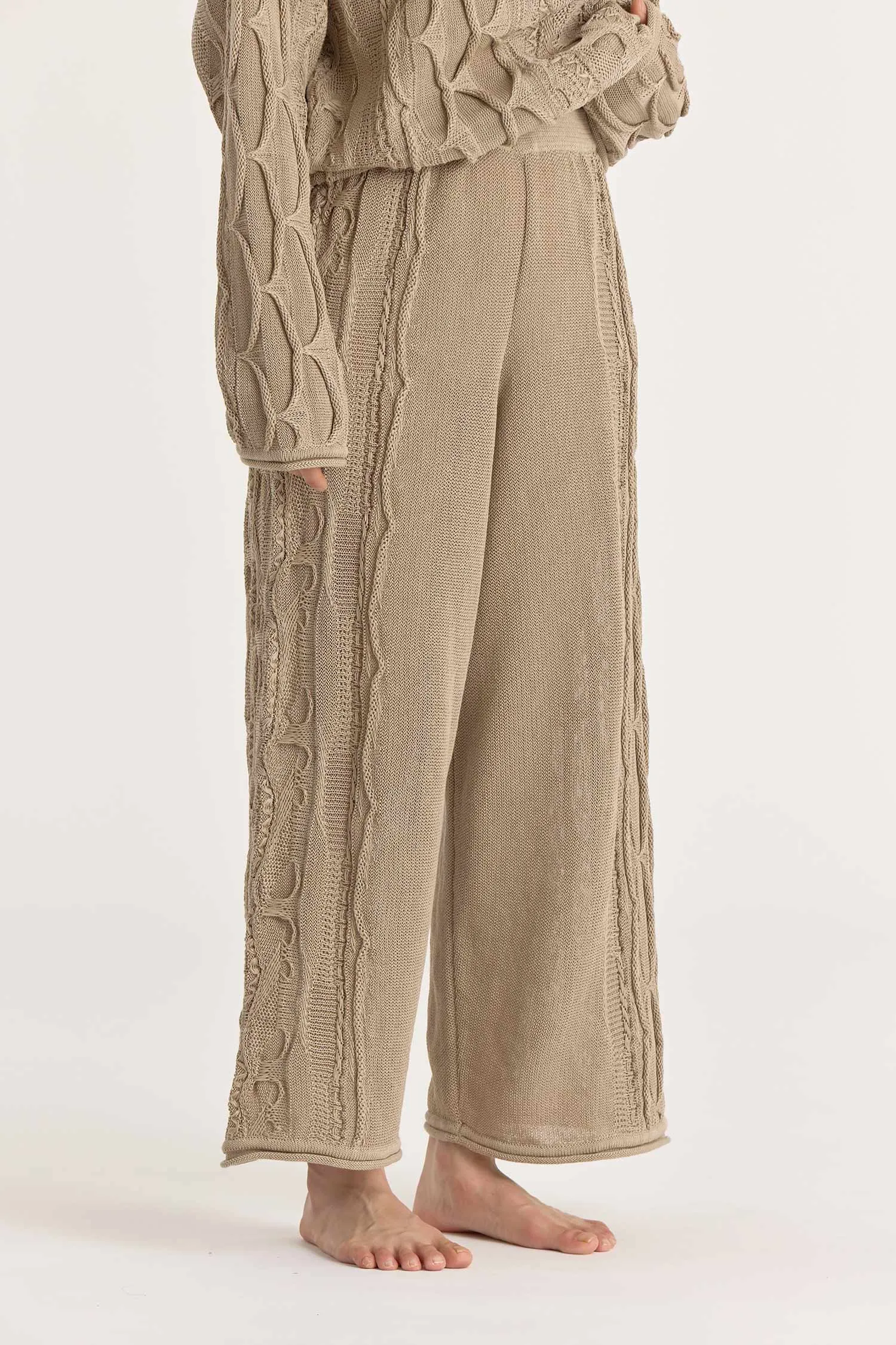 CABLE KNIT PANTS / TAUPE / C-CBP25 sold by Black Crane product image thumbnail 5