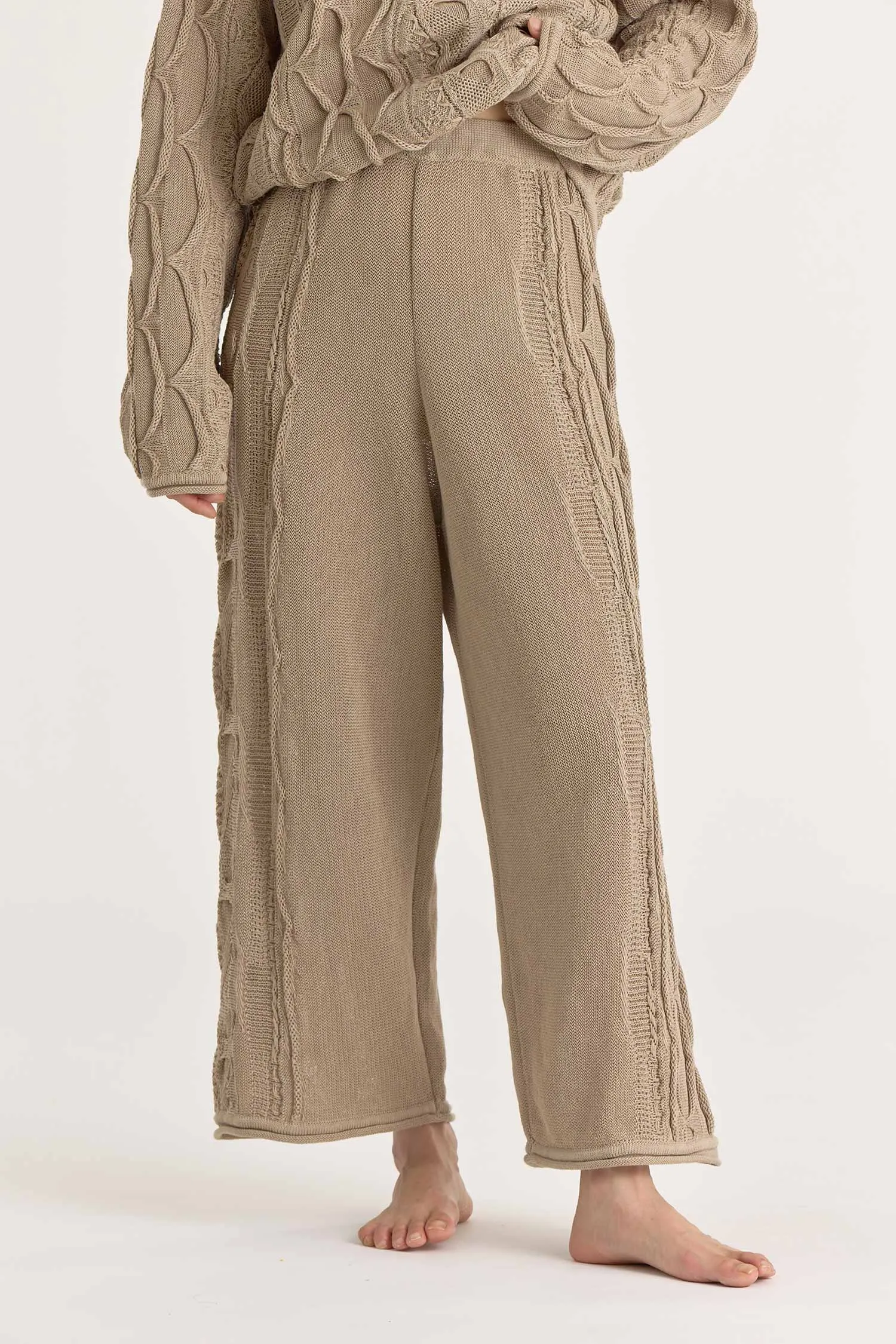 CABLE KNIT PANTS / TAUPE / C-CBP25 sold by Black Crane product image thumbnail 2