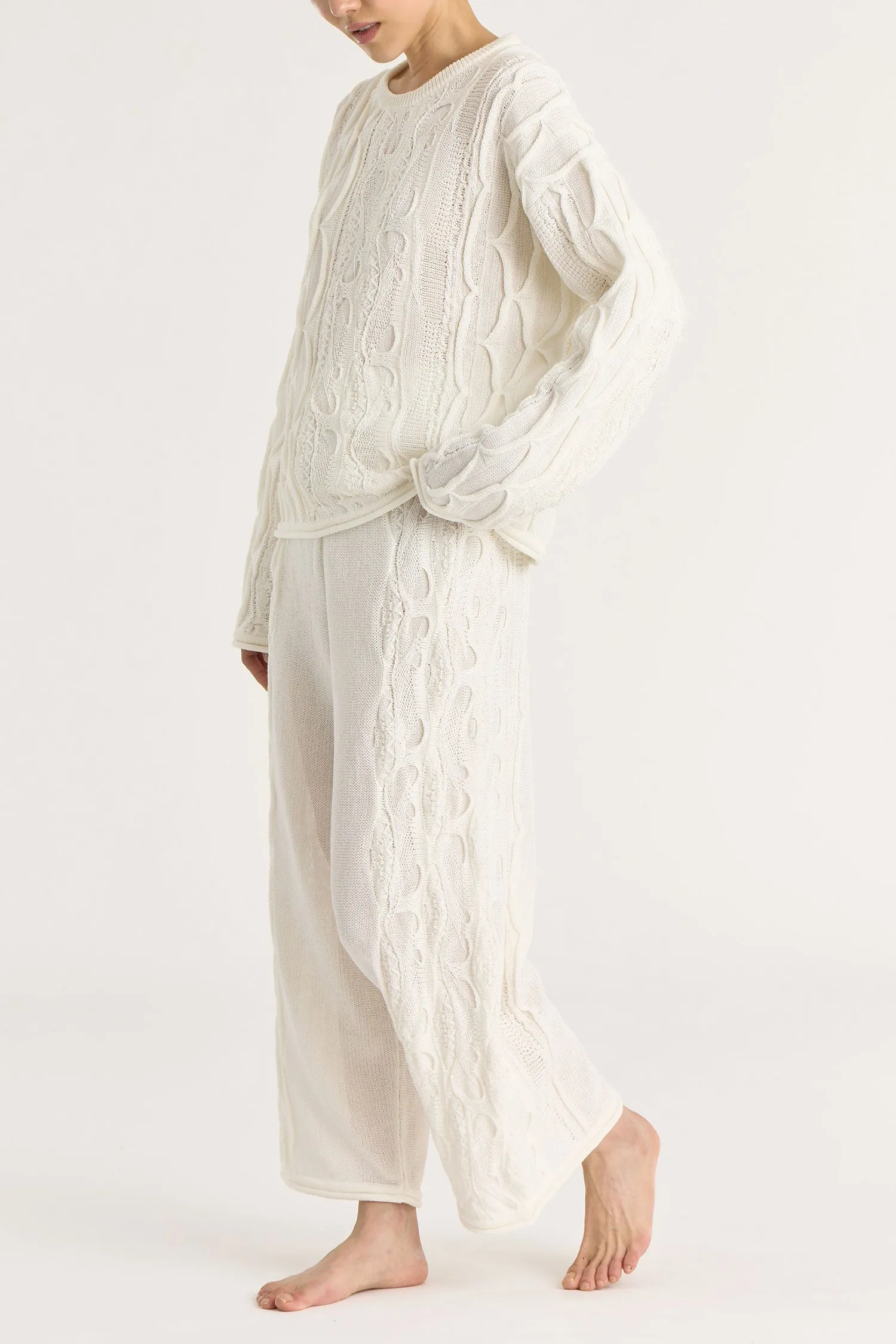 CABLE KNIT PANTS / IVORY / C-CBP25 sold by Black Crane