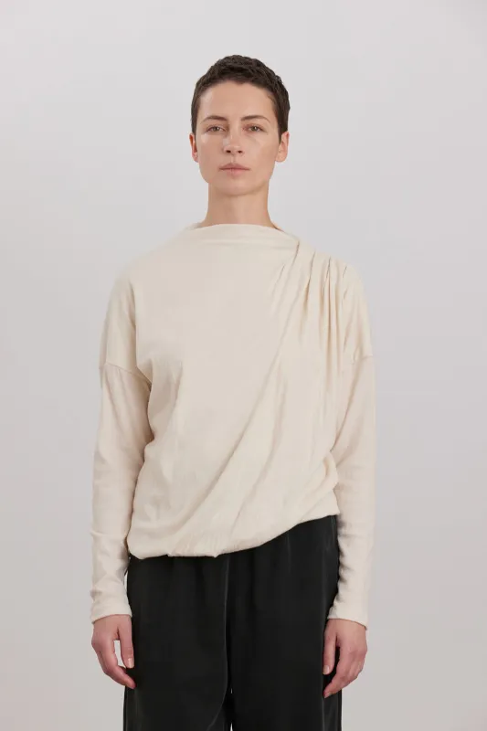 ORGANIC COTTON CASHMERE DOUBLE LAYER DRAPED TOP / NATURAL made by Black Crane