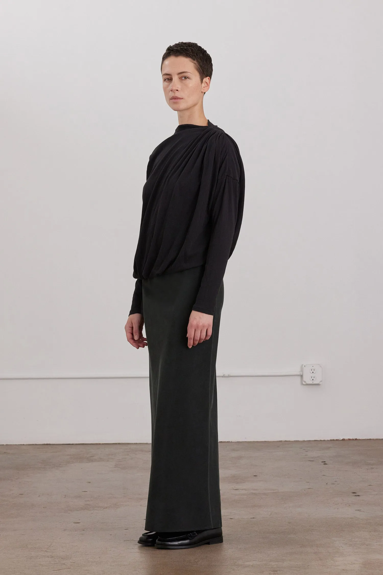ORGANIC COTTON CASHMERE DOUBLE LAYER DRAPED TOP / BLACK sold by Black Crane product image thumbnail 2
