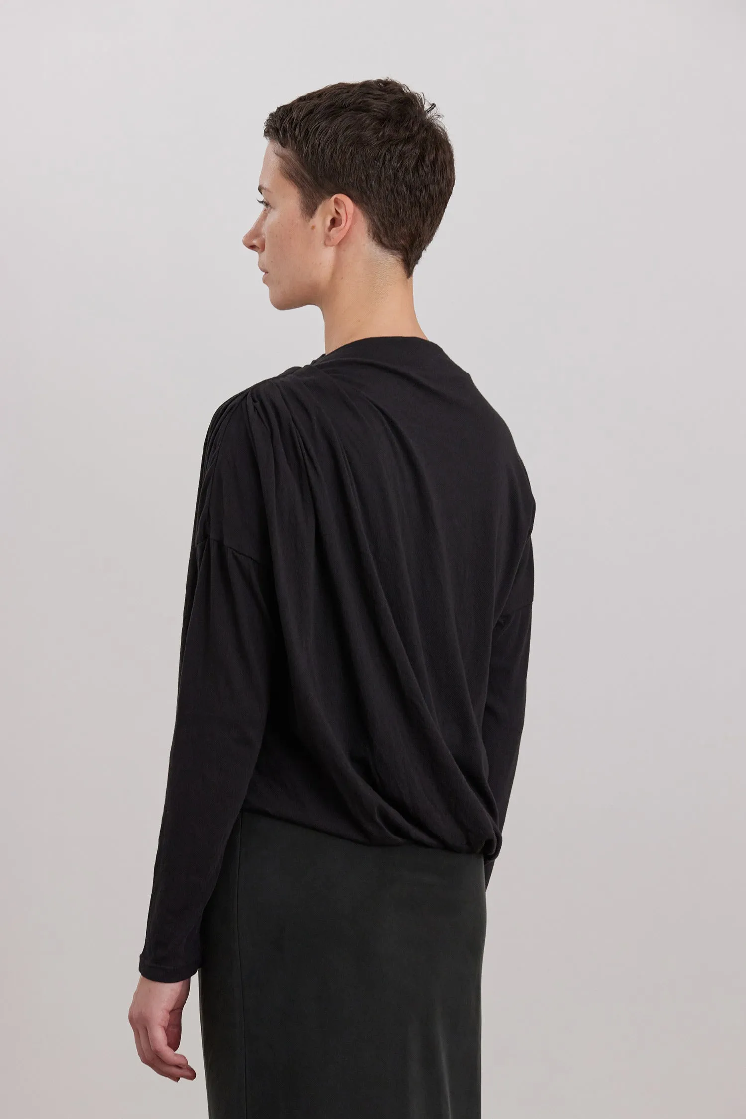 ORGANIC COTTON CASHMERE DOUBLE LAYER DRAPED TOP / BLACK sold by Black Crane product image thumbnail 4