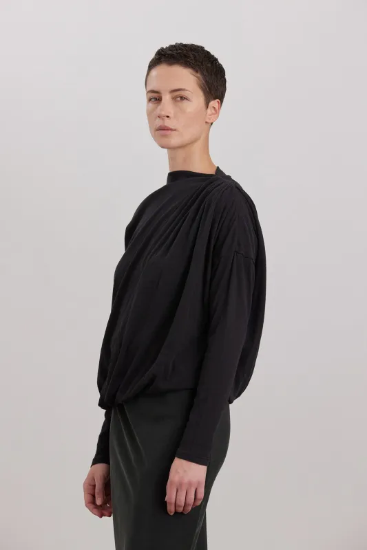 ORGANIC COTTON CASHMERE DOUBLE LAYER DRAPED TOP / BLACK made by Black Crane