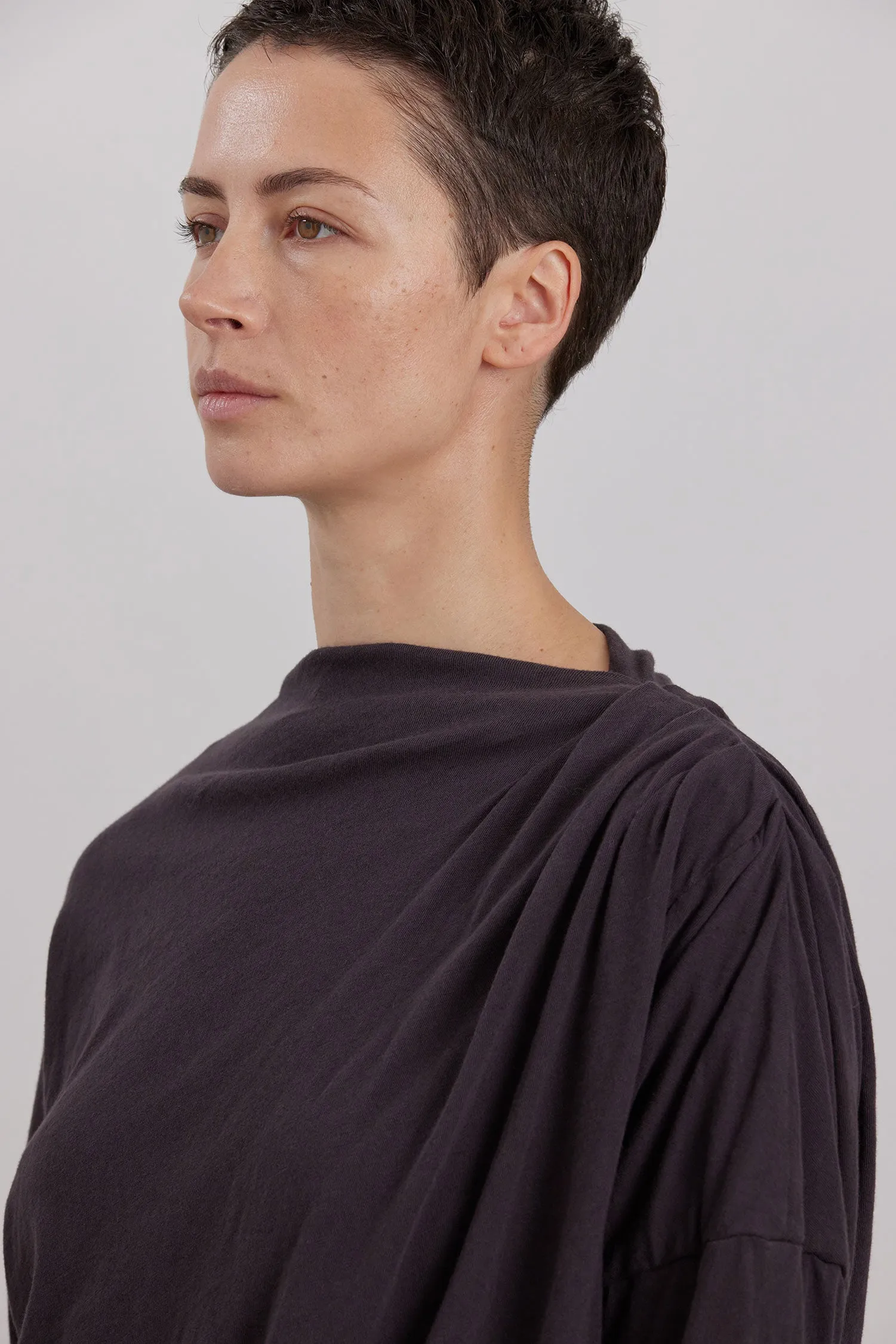 ORGANIC COTTON CASHMERE DOUBLE LAYER DRAPED TOP / DK. PLUM sold by Black Crane product image thumbnail 5