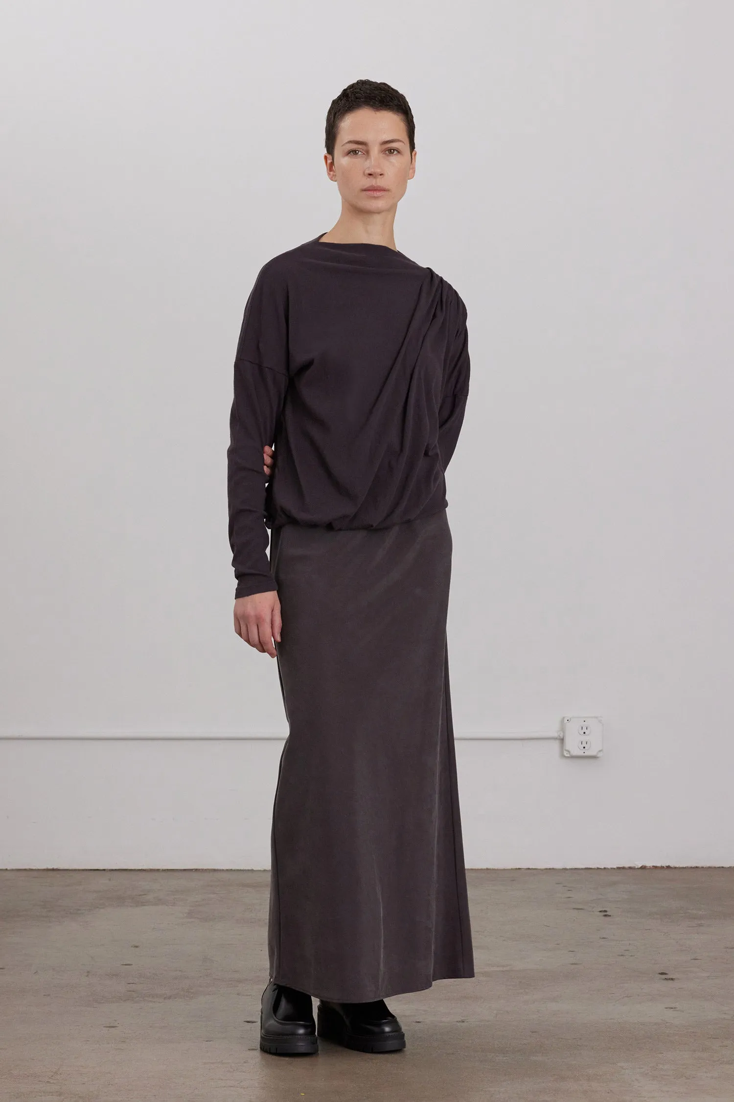 ORGANIC COTTON CASHMERE DOUBLE LAYER DRAPED TOP / DK. PLUM sold by Black Crane product image thumbnail 2